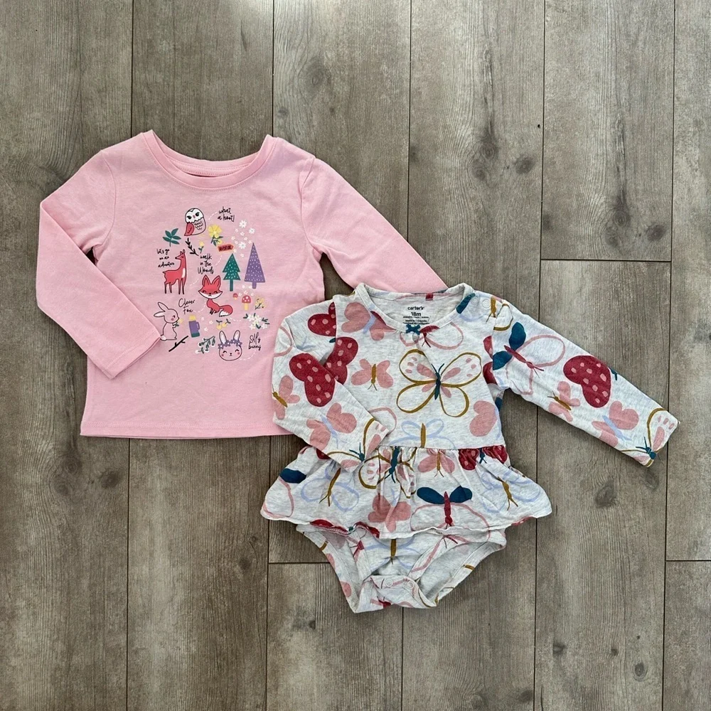Carter’s  romper tutu shirt & members mark shirt girls size 18 months Euc
